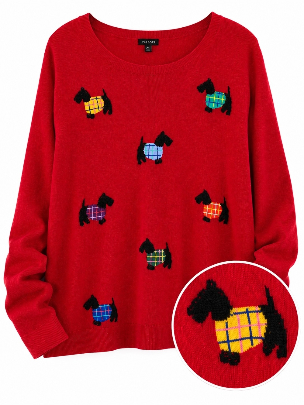 Talbots Red Black Scottie Dog Plaid Sweater Cashmere Blend Women’s XL